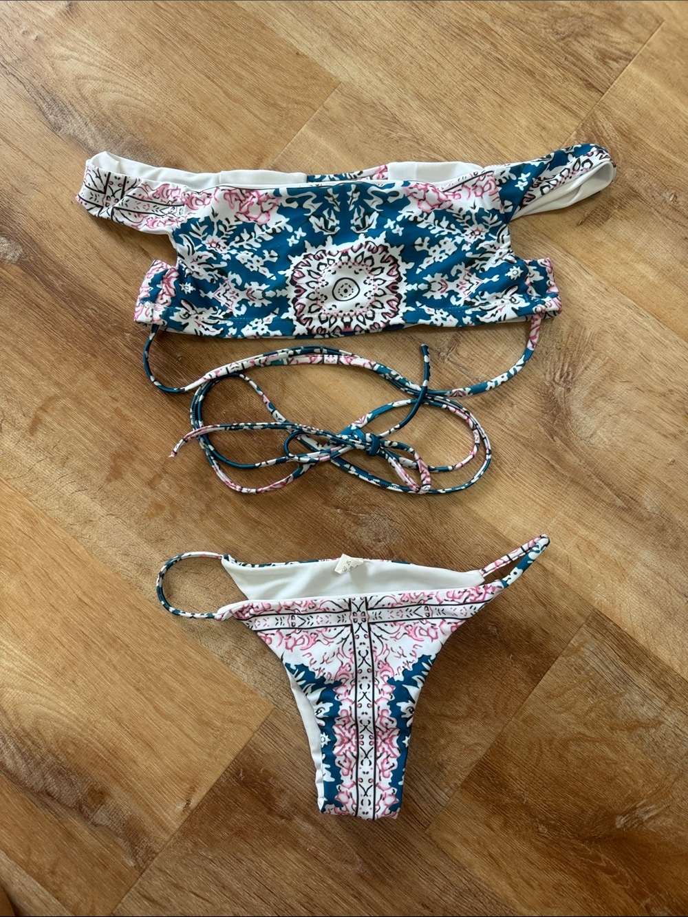 SHEIN Teal and Pink Paisley Print Bikini Set